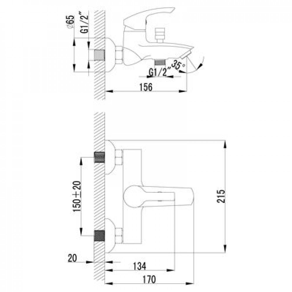Смеситель для ванны Lemark Plus Strike (LM1102C)