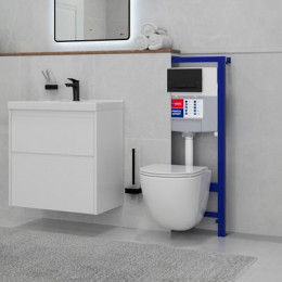 Комплект 2в1: Инсталляция Lemark PENEDA EXPERT для унитазов с кнопкой смыва BIT чёрный матовый Soft touch (9812216)