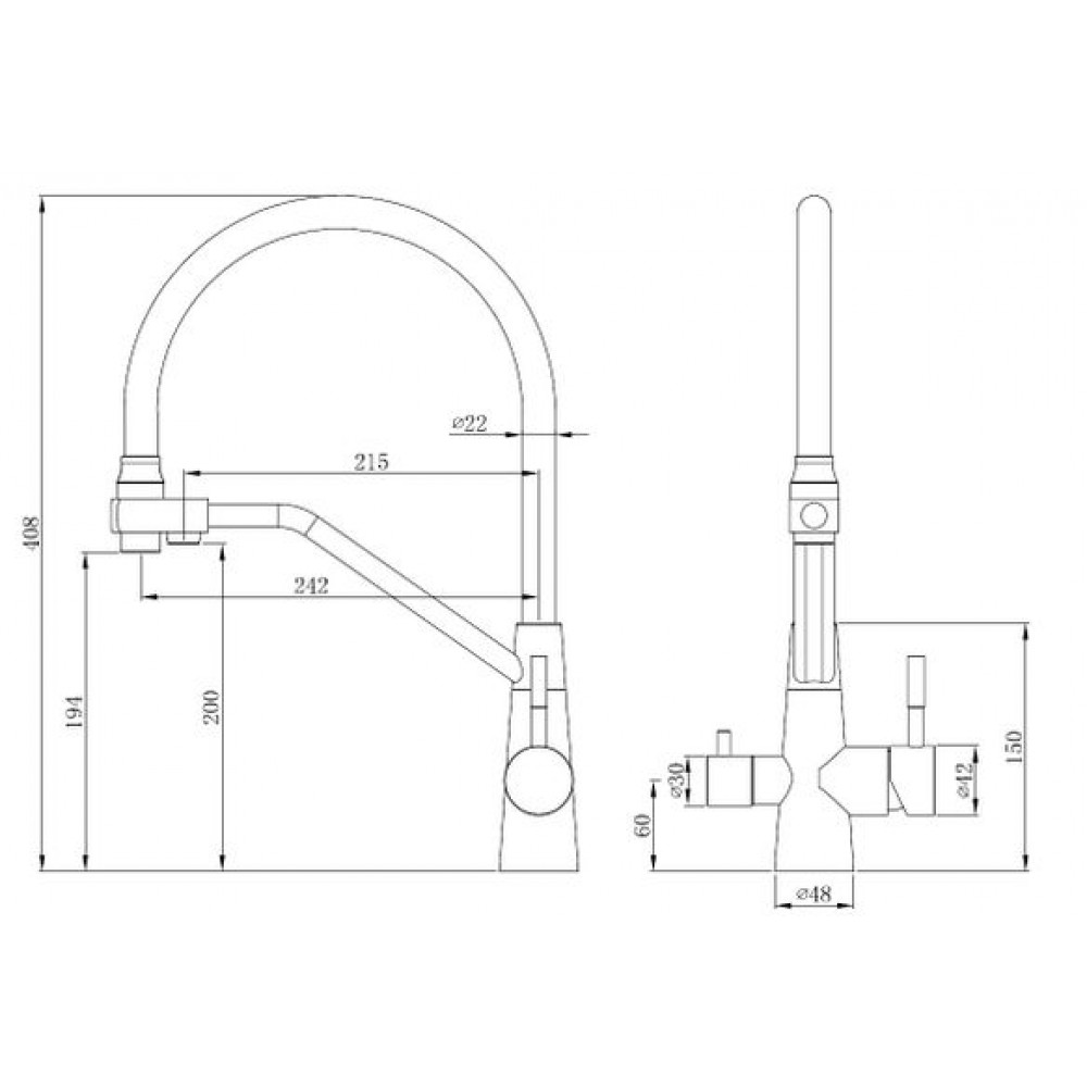 Смеситель для кухни ESKO R-излив, с подключением к фильтру, белый (K25 W)