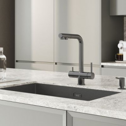 Смеситель для кухни с выдвижным изливом и каналом для фильтра, графит, Umbra, IDDIS, (UMBGMPFi05)