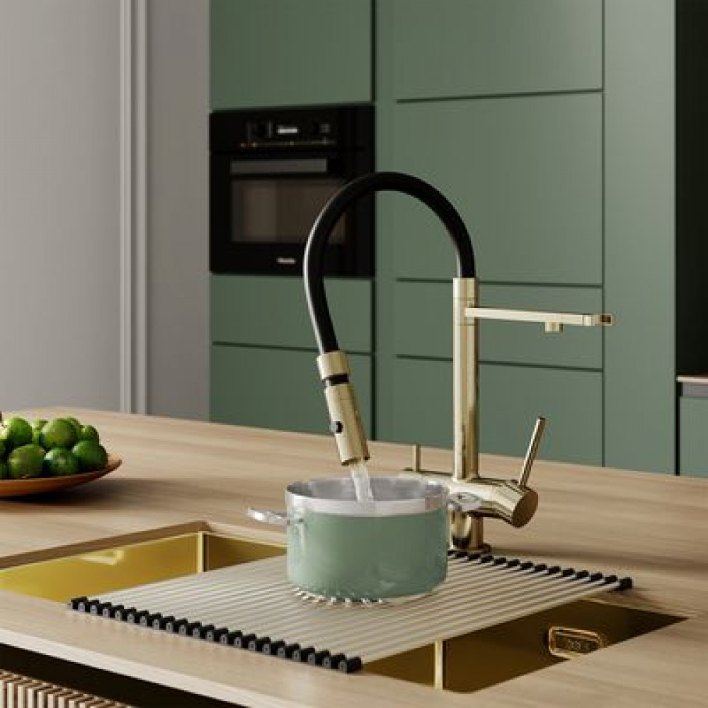 Смеситель для кухни IDDIS с фильтром и гибким изливом, матовое золото, Ace (ACEMGFFi05)
