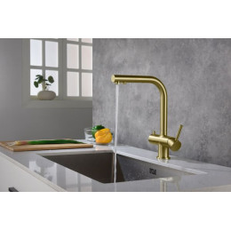 Смеситель для кухни с подключением фильтра и выдвижной лейкой Timo Saona (2356/17FL) золото матовое