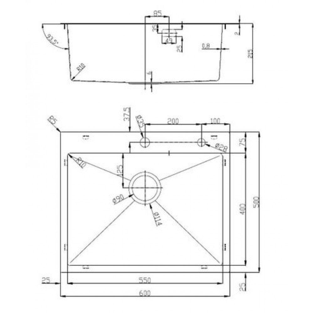 Кухонная мойка D&K нержавеющая сталь сатин (DKS605004)