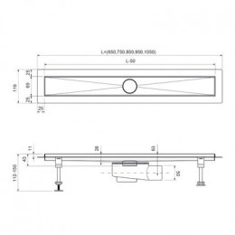 Душевой лоток TIMO Drain System 900 с двусторонней панелью "plate" под плитку, Сатин (DS230209/01)