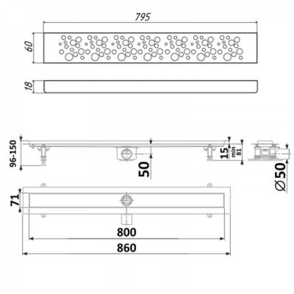 Душевой лоток TIMO Drain Protect 800 с вставкой DR20, сатин (DP20800-DR20800)