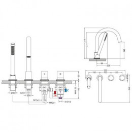 Смеситель для ванны с душем, врезной с термостатом Timo Saona золото матовое (2330/17Y)