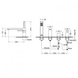 Смеситель для ванны и душа, врезной Timo Torne (4330/17Y золото матовое