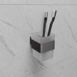 Стакан для зубных щёток Lemark SMOOTH LINE с держателем, графит (9736015)