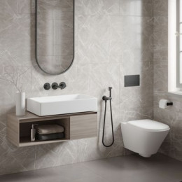 Смеситель для раковины встроенный с термостатом, с гигиеническим душем Timo Saona черный (2383/03SM)