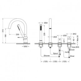 Смеситель для ванны с душем, врезной Timo Saona черное золото (2320/18Y)