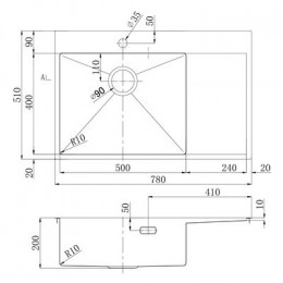 Кухонная мойка Lemark KEZADRA 780L прямоугольная с крылом из нержавеющей стали (чаша СЛЕВА) цвет: светлое золото (9938150)
