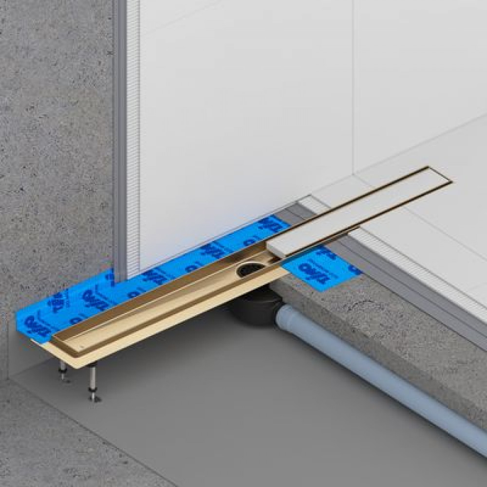 Душевой лоток TIMO Drain System 900 с двусторонней панелью "plate" под плитку, Золото матовое (DS230209/17)
