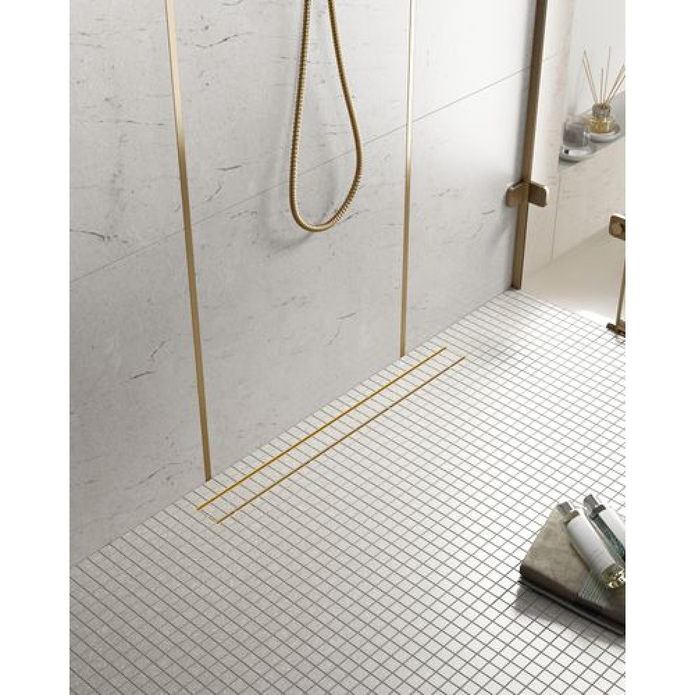 Душевой лоток TIMO Drain System 900 с двусторонней панелью "plate" под плитку, Золото матовое (DS230209/17)