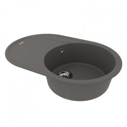 Кухонная мойка Lemark LACHA 760 врезная овальная с крылом из кварцгранита цвет: Серый шёлк (9910059)