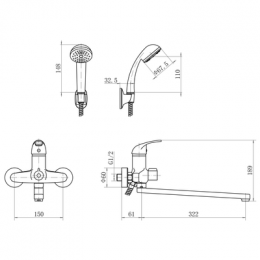 Смеситель для ванны FASHUN с душевым гарнитуром (A2215N)