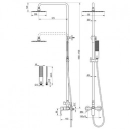 Душевая система с регулируемой высотой штанги и верхней душевой лейкой "Тропический дождь", Lemark Ursus, (LM7260BG)