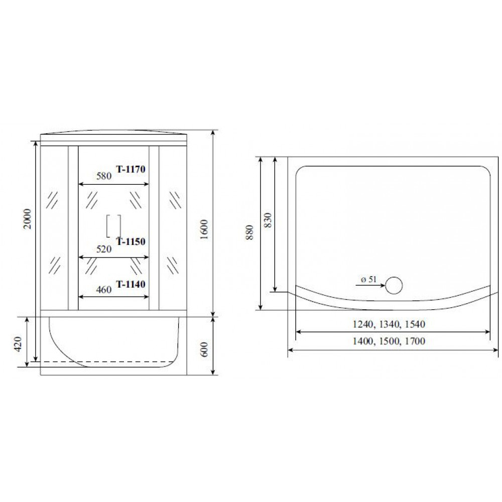 Душевая кабина Timo Standart Silver 170*88*220  (T-6670S)
