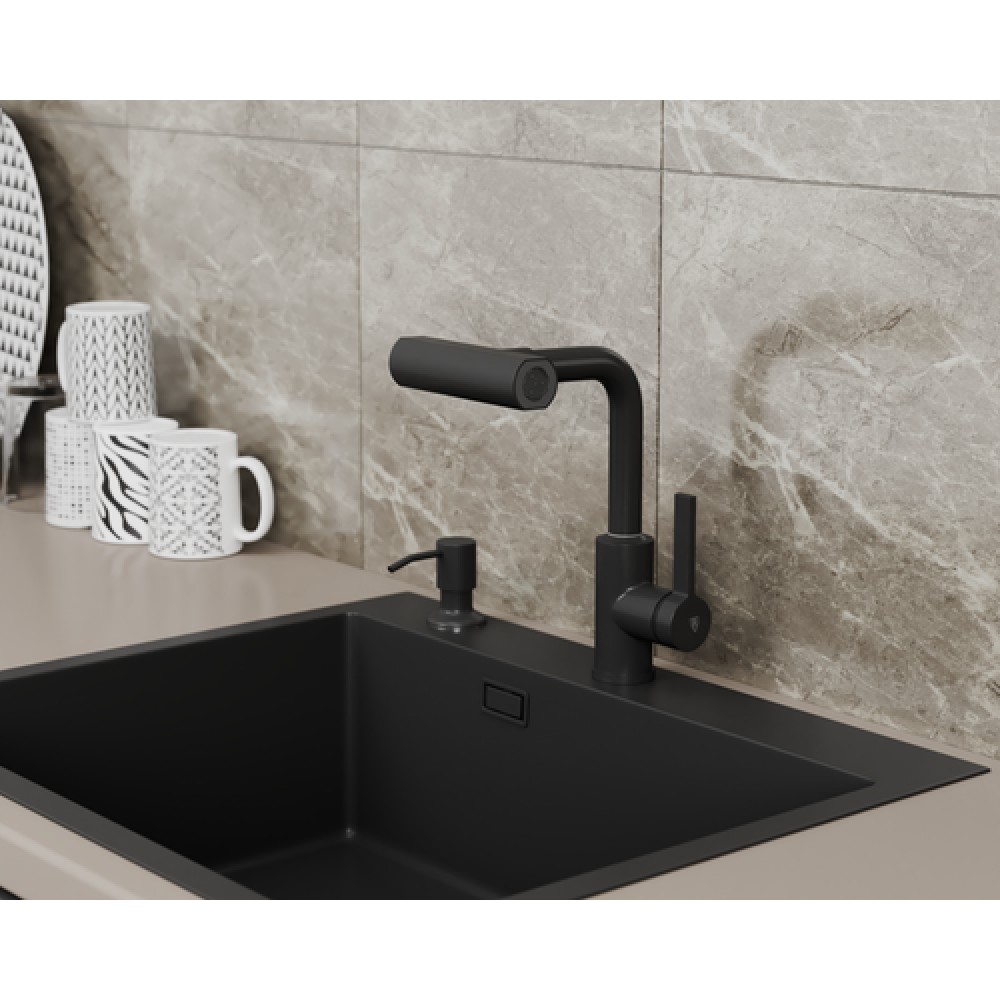 Смеситель для кухни с поворотной лейкой RUSH Tinos (TI3732-17Black)