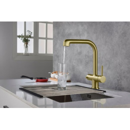 Смеситель для кухни с подключением фильтра и выдвижной лейкой Timo Saona золото матовое (2346/17FL)
