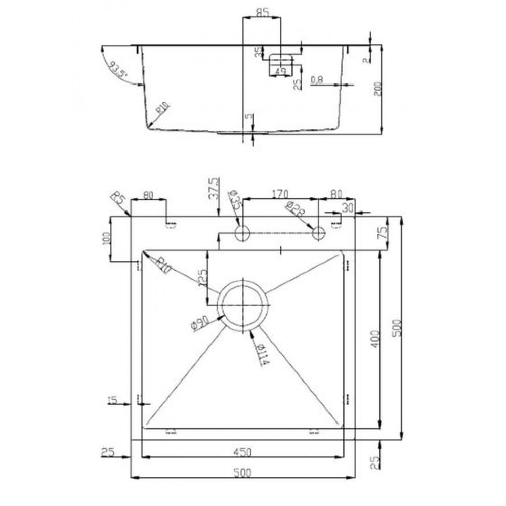 Кухонная мойка D&K нержавеющая сталь графит (DKS505006)