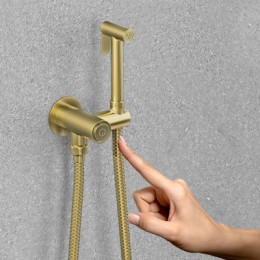 Смеситель для раковины встроенный с термостатом, с гигиеническим душем Timo Saona золото матовое (2383/17SM)