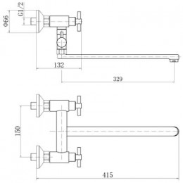 Смеситель FASHUN для ванны и душа двухручковый сатин (A52228)