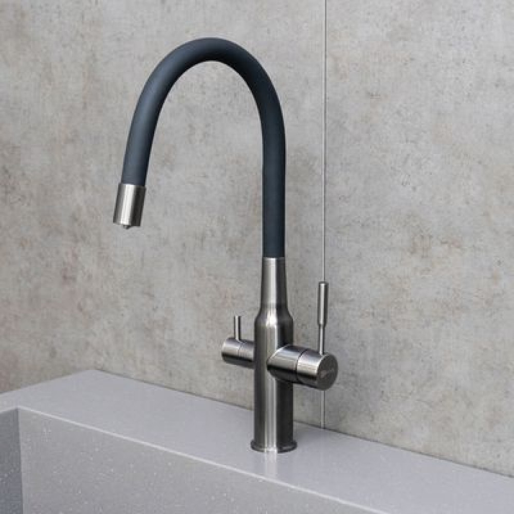Смеситель Lemark Expert для кухни c гибким изливом, с подключением к фильтру с питьевой водой (LM5083GMN-Black)