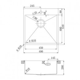Кухонная мойка Lemark JANGA 490 прямоугольная из нержавеющей стали цвет: графит (9936107)