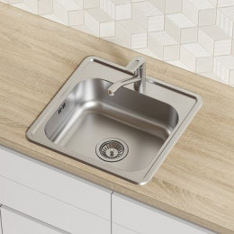 Мойка врезного монтажа с сифоном IDDIS Strit S, нерж. сталь, шелк, 485*485 (STR48S0i77S)
