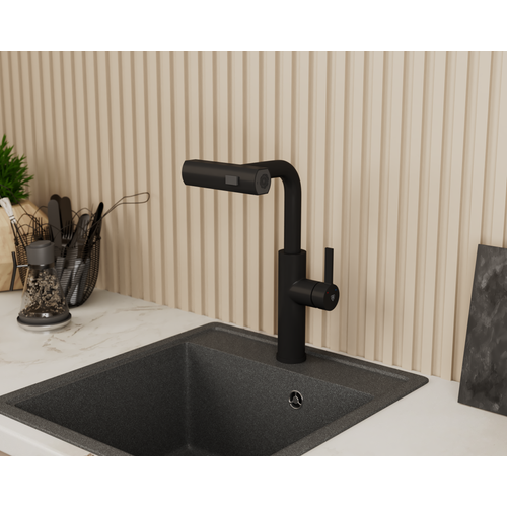 Смеситель для кухни с выдвижной лейкой RUSH Tinos (TI3732-18Black)