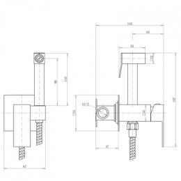 Смеситель квадратичный встраиваемый FASHUN в комплекте с гигиенической лейкой, сатин (A57804)