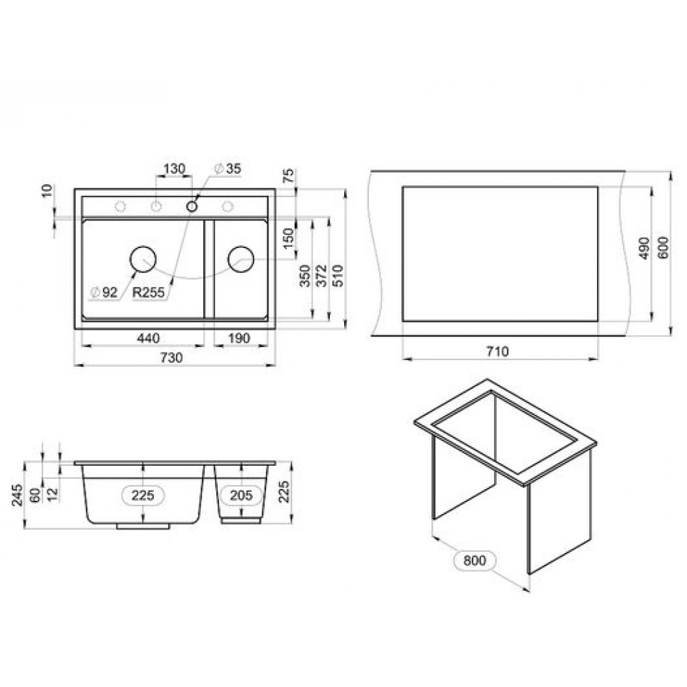 Кухонная мойка GRANULA Kitchen Space (7302, ШВАРЦ)