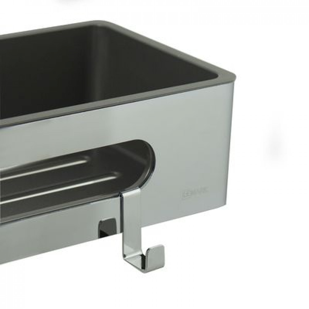 Полка для душа прямая Lemark SHELF LINE из нерж. стали с крючками, хром/вставка-пластик графит (9771043)