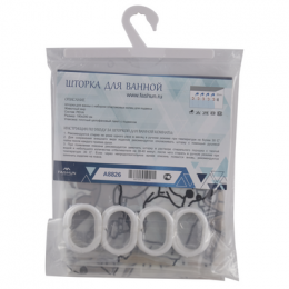 Шторка для ванны FASHUN с набором пластиковых колец для подвеса (A8826)