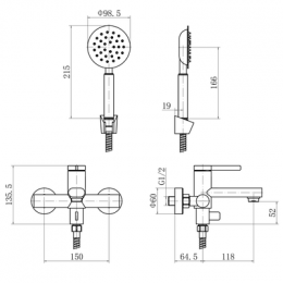 Смеситель ванно-душевой с душевым гарнитуром FASHUN сатин (A53030)
