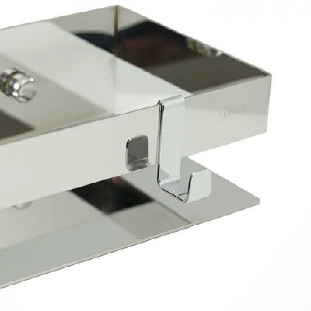 Полка для душа прямая Lemark SHELF LINE 400 мм из нерж. стали с крючками, хром (9771052)