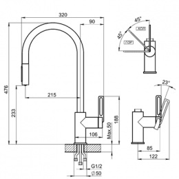 Смеситель для кухни GRANULA с выдвижным изливом и подключением к фильтру (8168, ТУРМАЛИН)