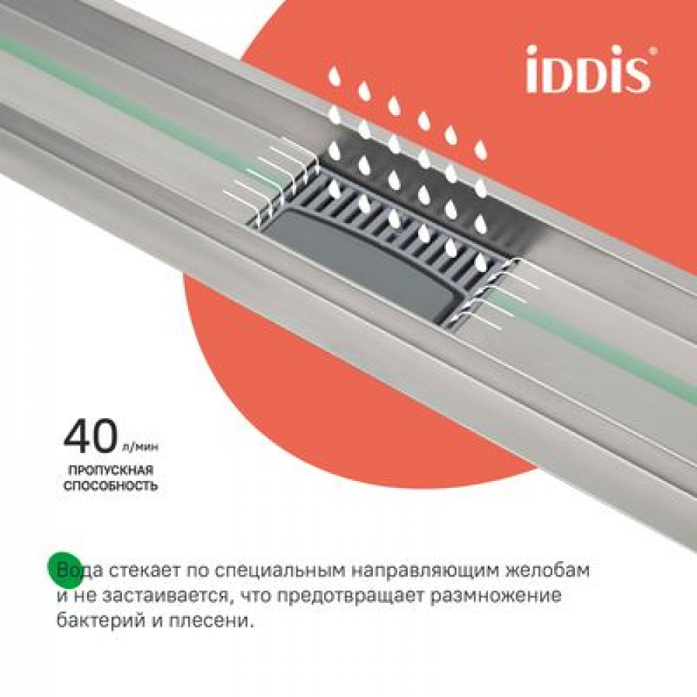 Лоток душевой, горизонтальный выпуск, комбинированный затвор, перфорированная решетка, 700мм, хром, IDDIS, (975A7SB10DZ)