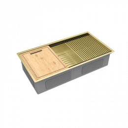 Кухонная мойка Lemark TABAGA 820 прямоугольная из нержавеющей стали с аксессуарами в комплекте: ролл-мат, коландер, разделочная доска цвет: светлое золото (9938134)