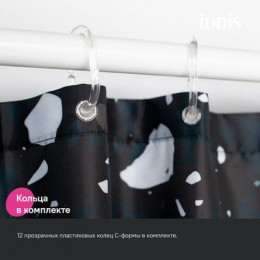 Штора для ванной, 200x180 см, Полиэстер, черный, IDDIS (BT02P18i11)