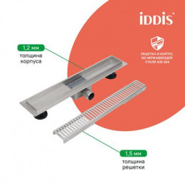 Лоток душевой, горизонтальный выпуск, комбинированный затвор, перфорированная решетка, 700мм, хром, IDDIS, (975A7SB10DZ)