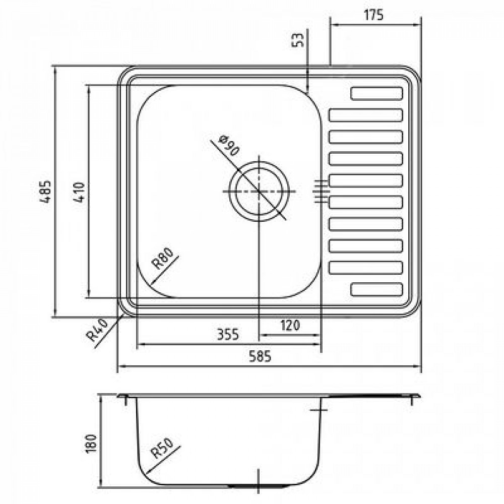 Мойка врезного монтажа с сифоном IDDIS Strit S, нерж. сталь, полир., 585*485 (STR58PDi77S)