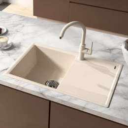 Кухонная мойка Lemark IMANDRA 760 врезная прямоугольная с крылом из кварцгранита цвет: Шампань  (9910030)
