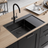 Кухонная мойка Lemark KEZADRA 780L прямоугольная с крылом из нержавеющей стали (чаша СЛЕВА) цвет: чёрный матовый (9932152)