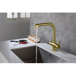 Смеситель для кухни с подключением фильтра и выдвижной лейкой Timo Saona золото матовое (2346/17FL)