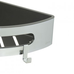Полка для душа угловая Lemark SHELF LINE из нерж. стали с крючками, хром/вставка-пластик графит (9771046)