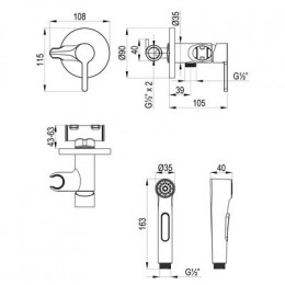 Смеситель Lemark Solo с гигиеническим душем, встраиваемый (LM7174C)