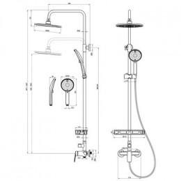 Смеситель для душа с регулируемой высотой штанги и верхней душевой лейкой "Тропический дождь", Lemark Verba (LM11460C)