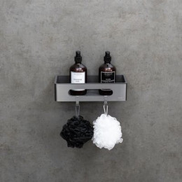 Полка для душа прямая Lemark SHELF LINE из нерж. стали с крючками, графит/вставка-пластик графит (9776045)