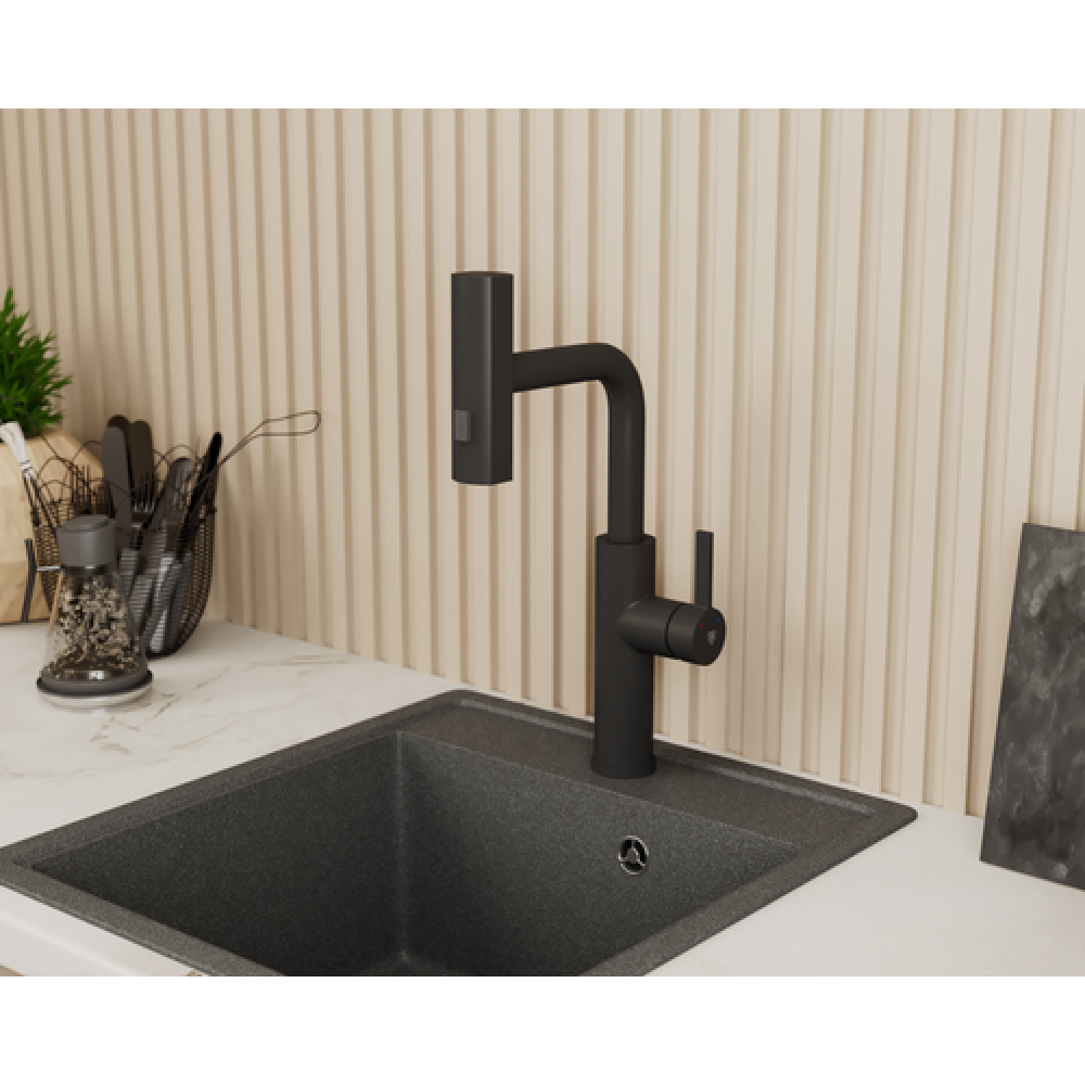 Смеситель для кухни с выдвижной лейкой RUSH Tinos (TI3732-18Black)